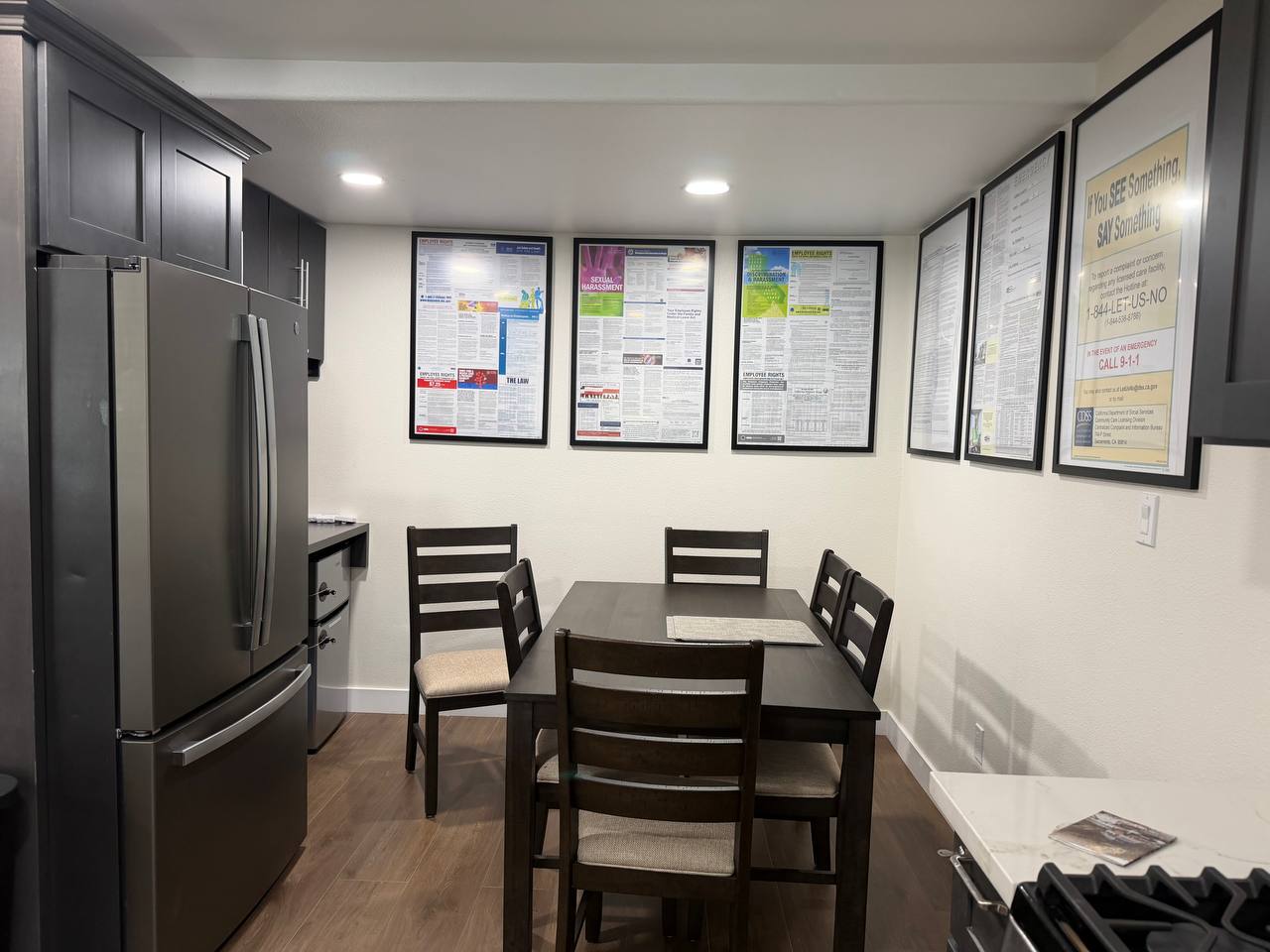 Warm dining room where residents share meals